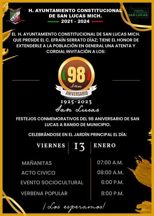 INVITACION AL 98 ANIVERSARIO DEL MUNICIPIO